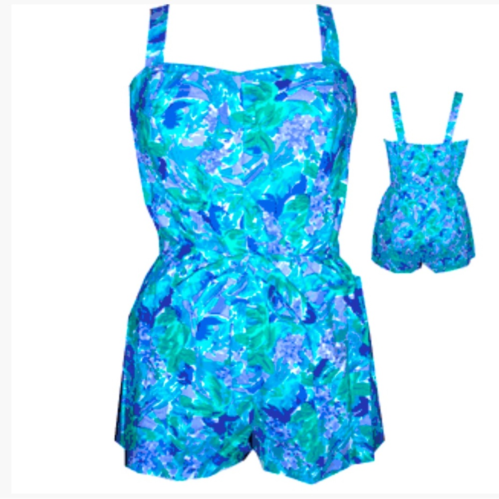 NWOT Ceeb's Famous Cotton Swimwear Suit in Teal & Navy, size 12.